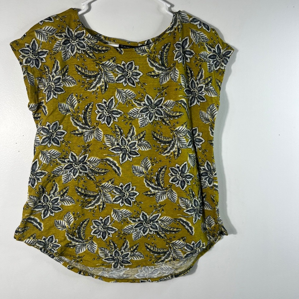 Womens Tahari Linen Shrug Sleeve Knit Tee Shirt Green Mustard Black L
